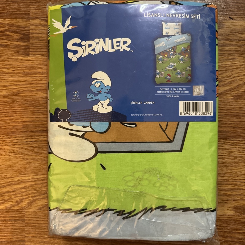 Vintage Smurfs Garden Duvet 100% Cotton Cover 63" X 87" w/ Pillow Case 20"x28"